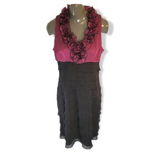 S.L. Fashions Women's Black & Purple Sleeveless Ruffle V Neck Midi Dress Size 12